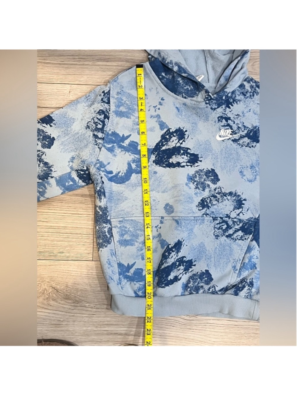 Nike Boys Beige Blue Splattered Hooded Sweatshirt Large - Picture 6 of 8